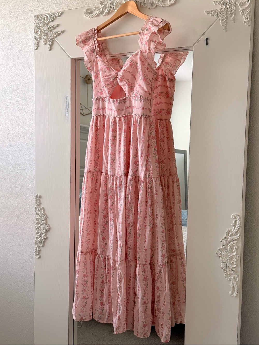 Trixxi Blush Pink Floral Ruffle Tiered Maxi Dress